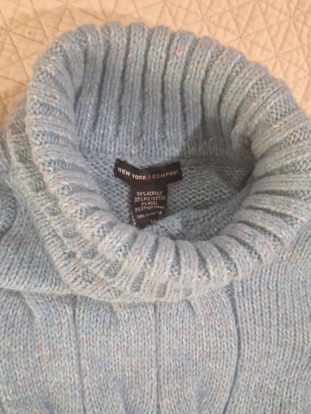 New York & Company Pastel Blue Cable Turtleneck Sweater